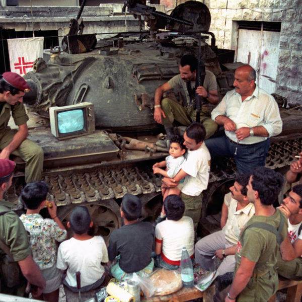 Militia men watching World Cup onTV 1981